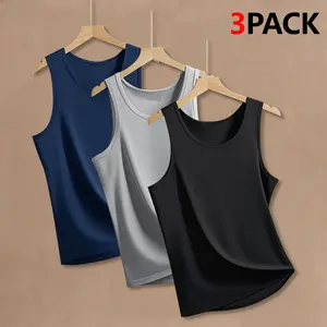 Men’s 3-piece summer casual solid-color tank set: compression shirt, shaping top, and workout tank; suitable for everyday sports and fitness year-round.