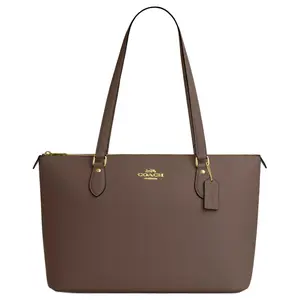 Coach Gallery 37 Tote Bag with Metal Logo Zipper and Recycled Leather in Dark Stone for Women