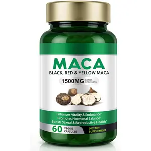Maca Root, Black Pepper Extract Capsules for Women & Men with 1500 mg Black, Red & Yellow Maca,Gives Energy Boost -60 Capsules, Easy to Swallow