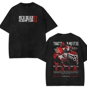 Red Dead redemption 2 Double Printed Washed 2 Sided Printing T-Shirt RPG action Video anime manga Games movie Streetwear graphic tees Casual Cotton