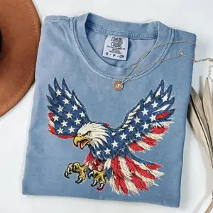Comfort Colors Patchwork American Eagle T-Shirt Vintage USA Flag Patriotic Graphic Tee 4th of July Shirt Print Tee, Andrew Clothings