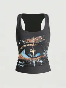 Unisex Streetwear Starry Print Tank Top, Retro Kpop Style, Versatile Daily Wear, Suitable for All Seasons, Perfect for Various Occasions