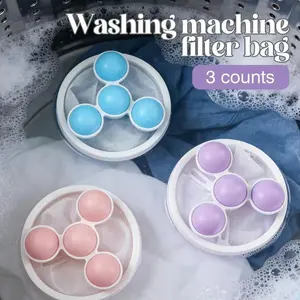 Pack of 3 Washing Machine Filter Bag Reusable Floating Lint Hair Catcher for Top Load Washer Lint Mesh Bag Pet Hair Remover for Laundry