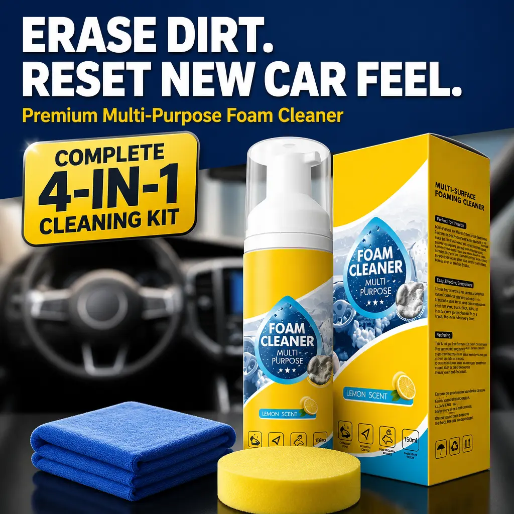 4-in-1 Multi-Enzyme Foam Cleaner, New Foam No-Rinse Cleaner, All-Purpose Deep Cleaning Spray for Car Interior, Kitchen Grease, Bathroom Tiles, Sofa Upholstery