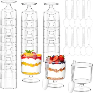 120 count 5 OZ Dessert Cups with Spoons - Mini Clear Plastic Dessert Parfait Cups - Round Serving Goblet Cup for Party Fruit Pudding Mousse Yogurt Ice Cream Appetizer