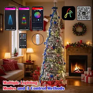 7ft Smart Flocked Pre-lit Christmas Tree with 250 LED Lights, App & Remote Control, Pop Up with Bluetooth Timer, Foldable Metal Stand, Easy Assembly for Indoor Home Office Party Decor