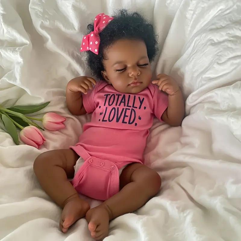 Reborn Baby Dolls Black Girl-20 Inch Realistic Newborn Baby Doll Weighted Soft Cloth Body Silicone Doll African American Baby Dolls Reborn Toddler Dolls Birthday Toy for Kids Age 3+ Asleep Fashion
