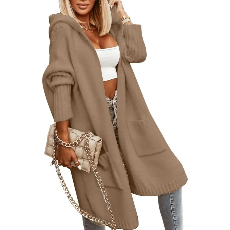 Saodimallsu Womens Long Cardigans Cable Knitted Open Front Oversized Hooded Outerwear Sweater Coat Fabric Knitwear Womenswear Knitting Fitted,clothes for back to school,first day of school outfits