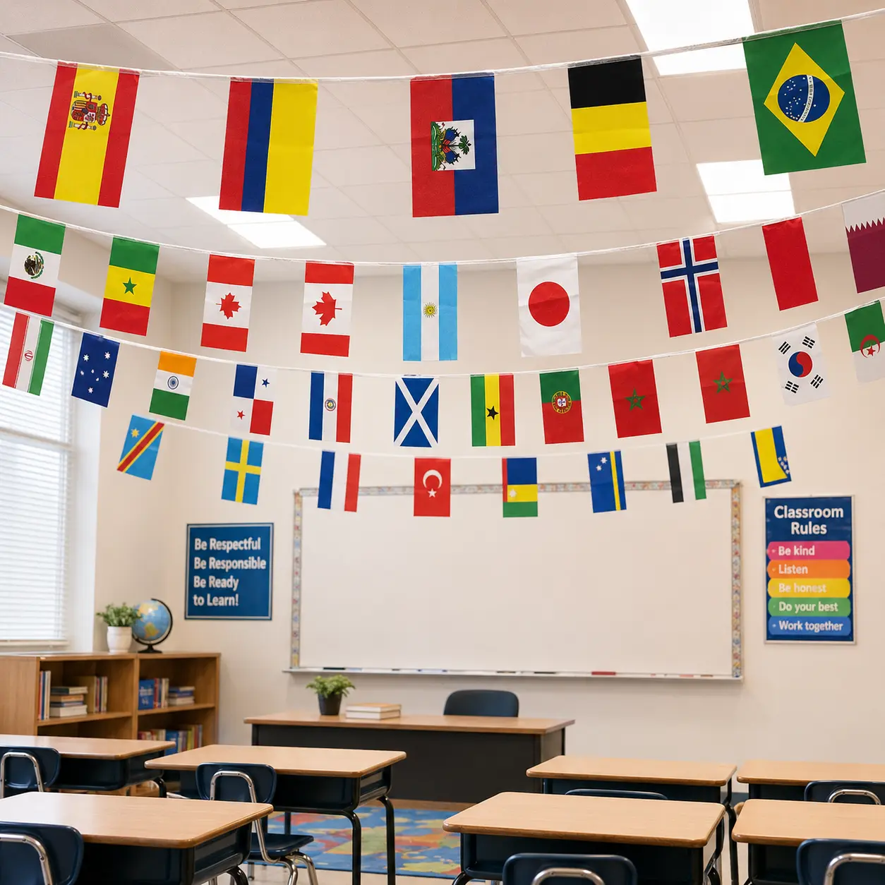 48 Country International Flag Bunting Banner 47FT String Pennants Outdoor Flags (5.5x8.3in Each), Back to School Classroom Decor for Bulletin Boards, World Geography & Culture Decoration for Kindergarten Elementary Middle School Teacher Classroom