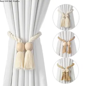 2Pcs Magnetic Wooden Tassel Window Curtain Curtain Holdbacks Bathroom Shower Curtain Accessories Home Decor Curtain Buckles