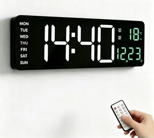 16" Large Display Digital Wall Clock, 4 LED Display Colors with Remote Control, Dual Alarm Time Date Temperature Week, Dimmable Plug In Clock for Bedroom Living Room Office