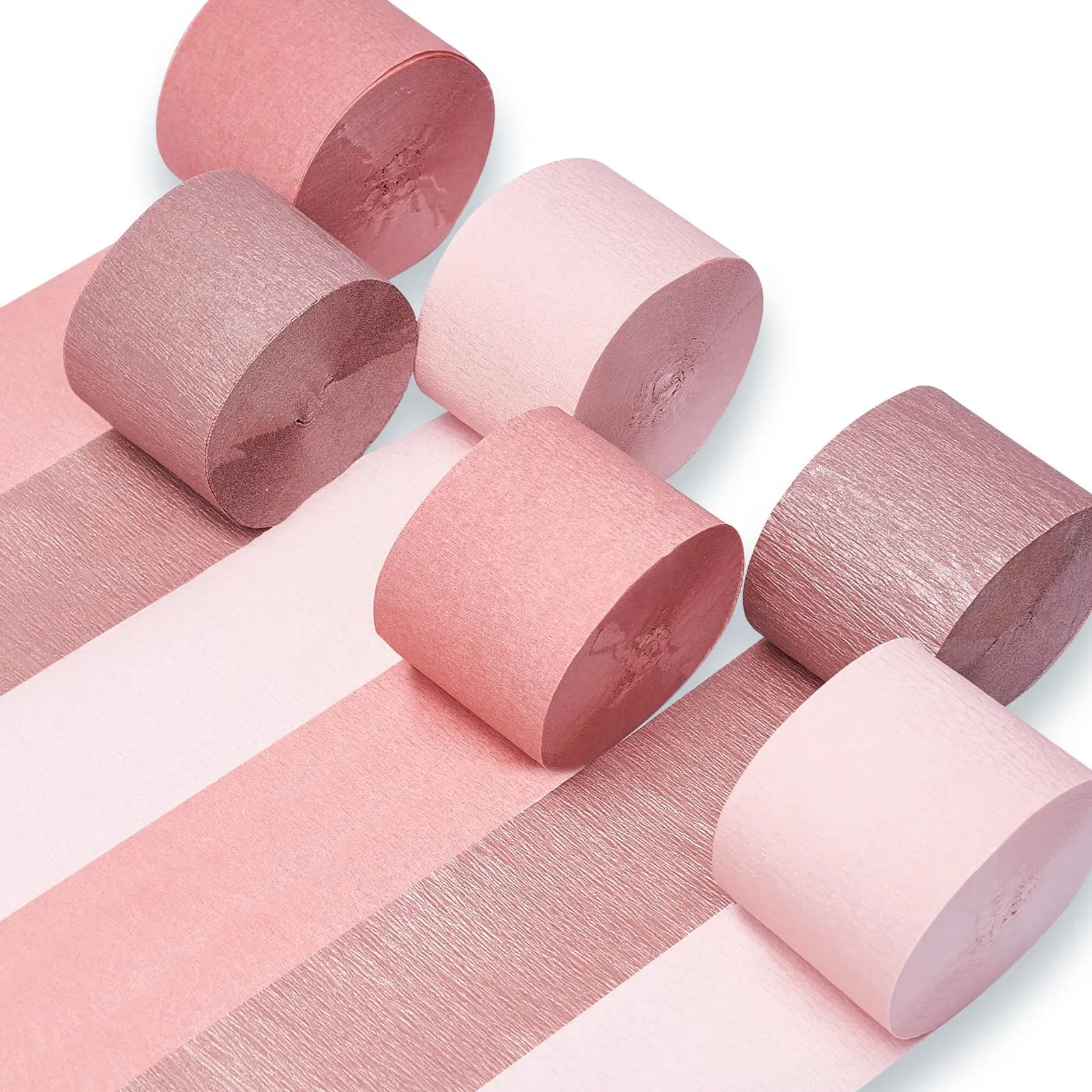 PartyWoo Rose Gold Metallic & Blush Pink Crepe Paper Streamers, 6-Piece 492ft Festive Home Decor Set for Birthday, Bridal Shower, Anniversary Party Gift
