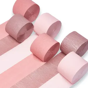 PartyWoo Rose Gold Crepe Paper Streamers, 6-Piece 492ft Metallic & Blush Pink Set, Home Decor for Birthday, Bridal Shower Party Decorations