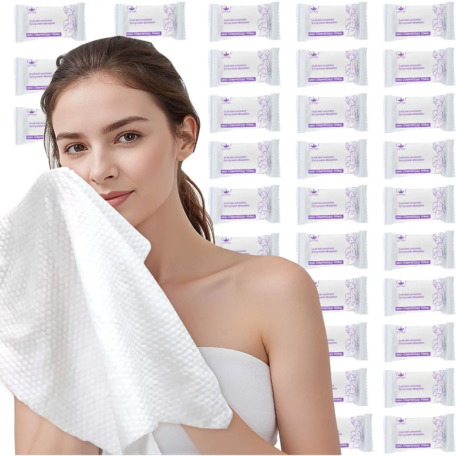 Disposable Compressed  Towels, 50 count Individually Wrapped, Pure  Travel Washcloths 11.8 x 9.5 in, Soft & Lint-Free, Portable for Travel & Business Trips