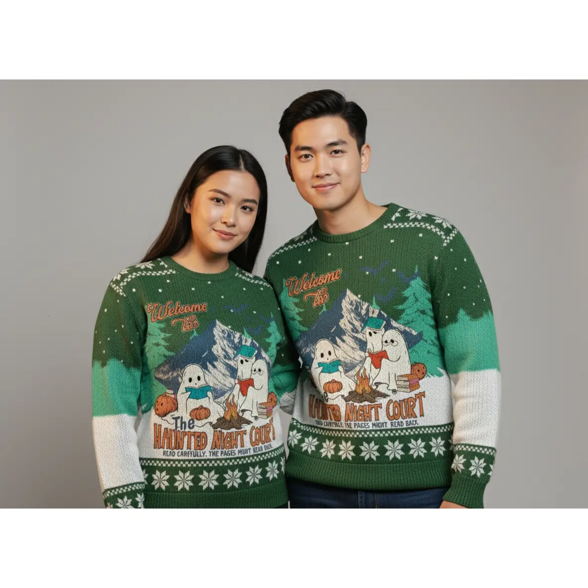 Welcome to The Haunted Night Court Sweater – Cozy Ghost Campfire Edition Ugly Sweater