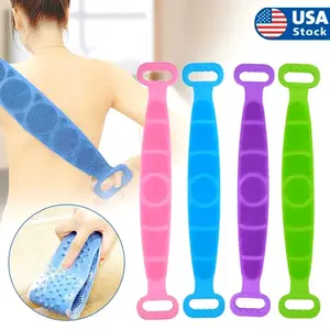 1PCS/2PCS Fashion Silicone Bath Body Brush - 1PCS(Pink) Double-Sided Exfoliating Long Back Scrubber, Bathroom Accessories for Cleaning, Beauty & Personal Care Bathing Tool,summervibes