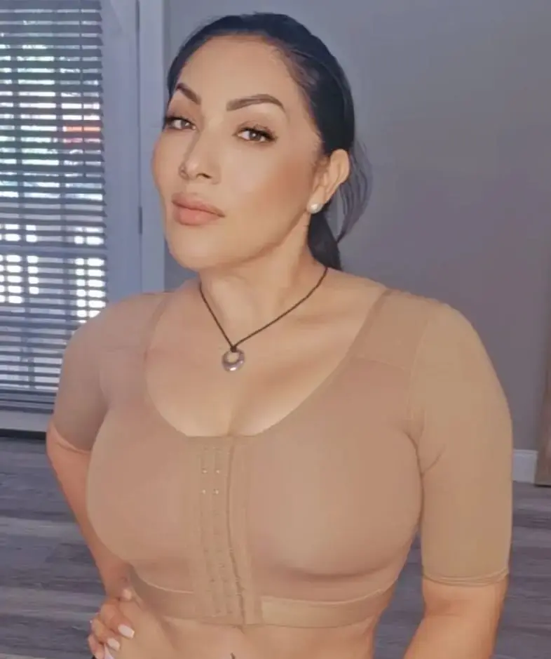 Bra LA SABRINA with sleeves, postoperative, invisible cups, high compression for arm lipo, implants or enhancement of your girls Strapless Shaping Minimalist