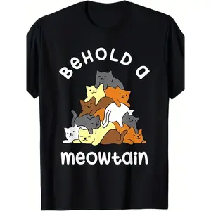 Mens Casual Round Neck Short-Sleeve Streetwear T-Shirt, Funny Cat Bobcat Lover Gift Menswear Top