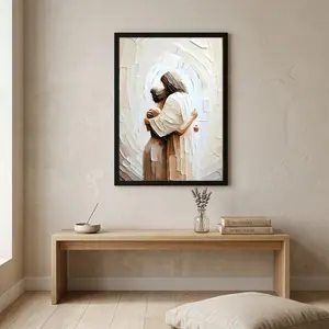 Jesus Embracing Woman Canvas Wall Art – Eco-Friendly, Fade-Resistant & UV-Protected, Vibrant Colors, Framed Style for Church, Home, Living Room, Bedroom, Office, Prayer Room Decor