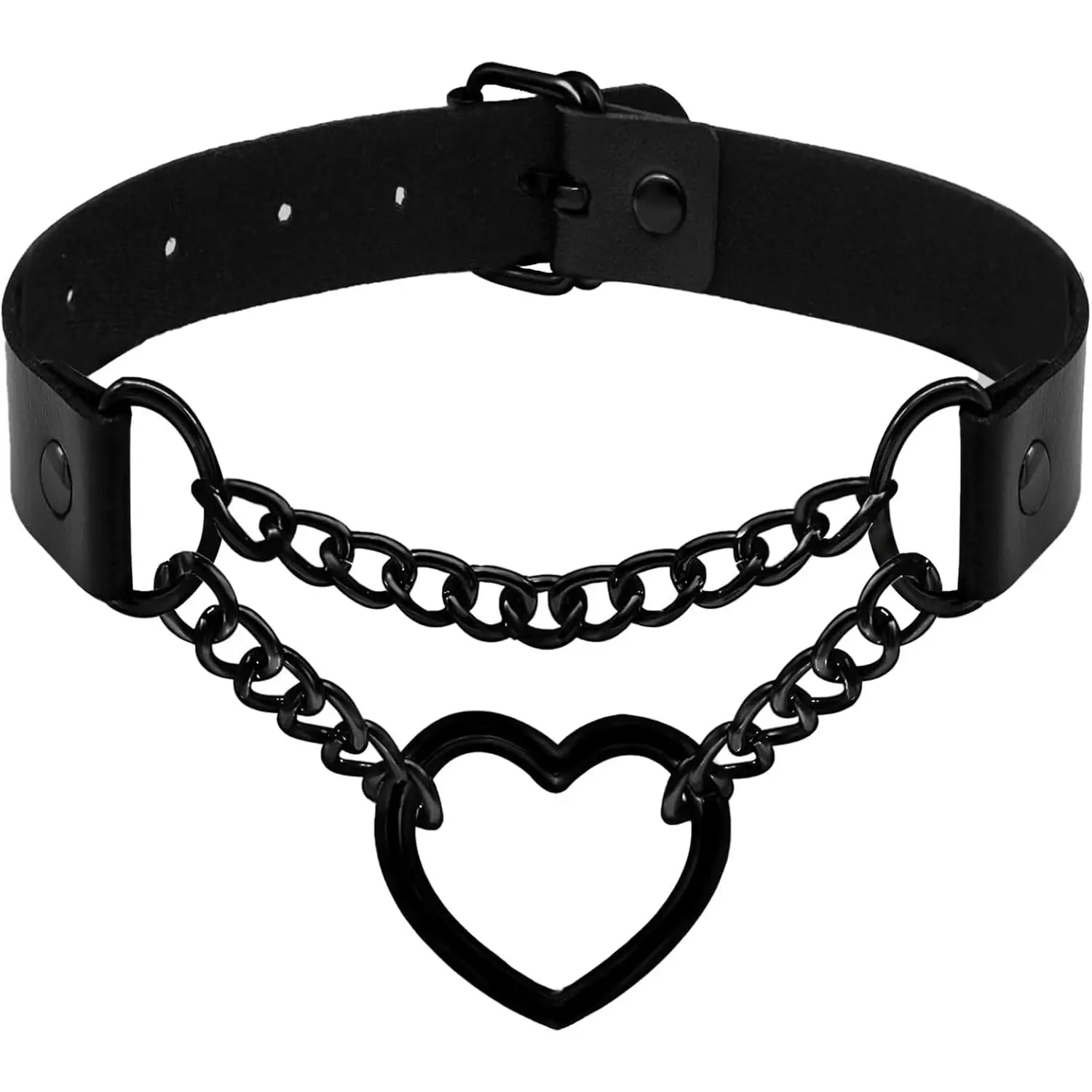 Leather Choker Necklace for Women Black Heart Chain Choker Punk Goth Sexy Chokers for Women Adjustable PU Collar Gothic Jewelry Accessories