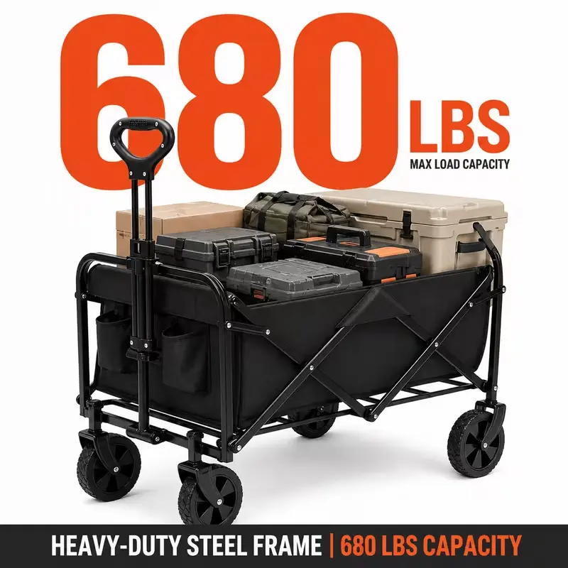 Heavy-Duty Folding Wagon – Ideal for camping, beach trips, and hauling; features 5-inch all-terrain wheels and various load capacities; portable, foldable design suitable for garden, outdoor, and transport use – Special Offer.