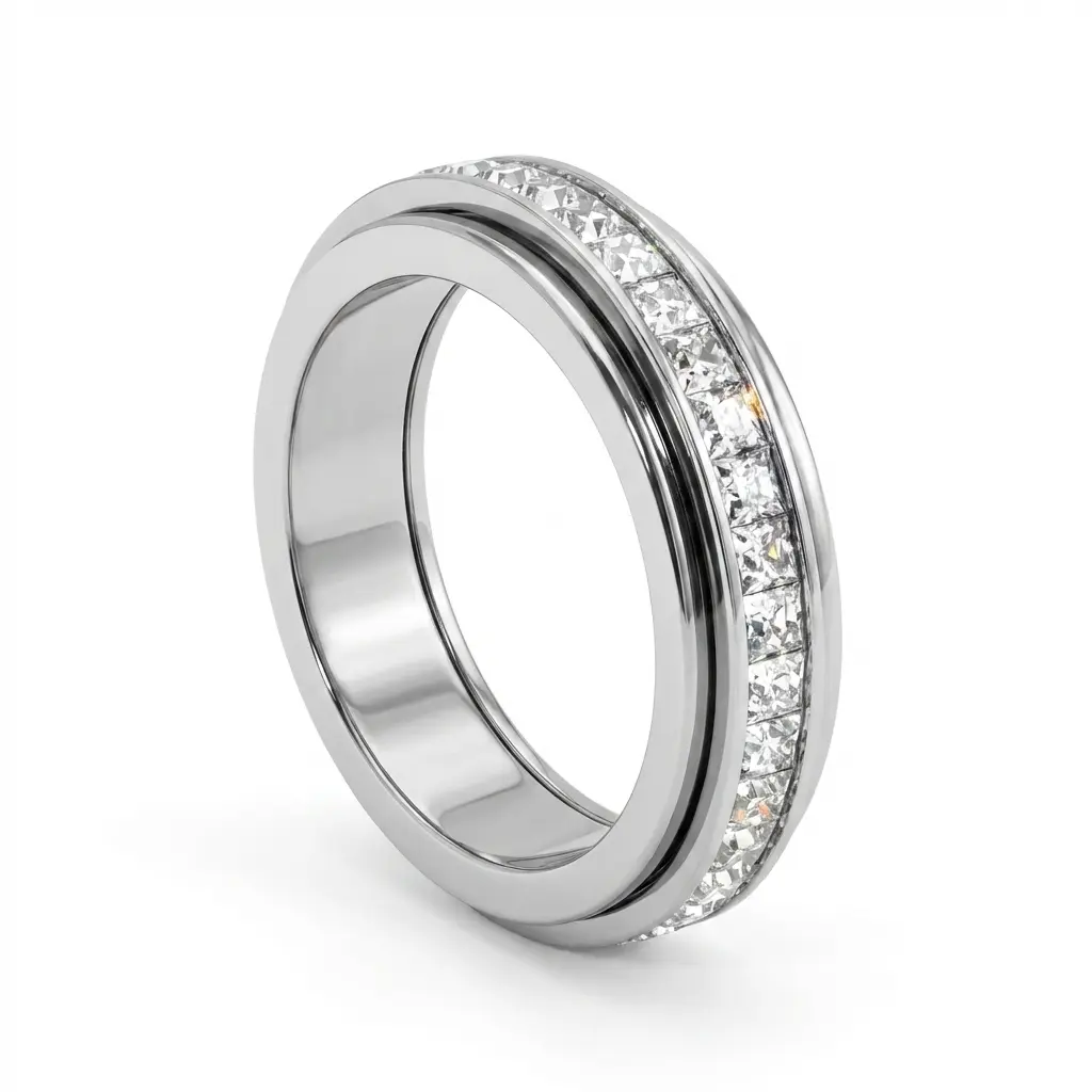 Anxiety Relief Ring for Women, Titanium Steel Spinner Fidget Band with Cubic Zirconia, 18.9mm Elegant Everyday Decompression Ring, Comfort Fit Size 5-11, Gifts for Women