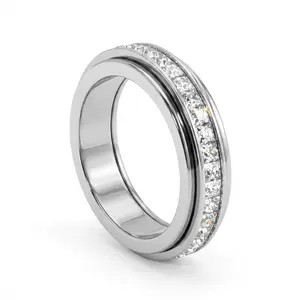 Unisex Elegant Titanium Steel Kinetic Fidget Ring - Cubic Zirconia, Hypoallergenic, Comfortable, Durable, Sizes 5-11, Anxiety Relief, Elegant Everyday Ring for Meditation, Anxiety Relief Ring