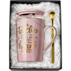 Unique Teacher Appreciation Gifts for Women - Best Teachers Mug for Teachers from Student, 14Oz Pink Marble Ceramic Gold Print Teacher Cup, End of Year Birthday Retirement Graduation, Nice Gift Boxed