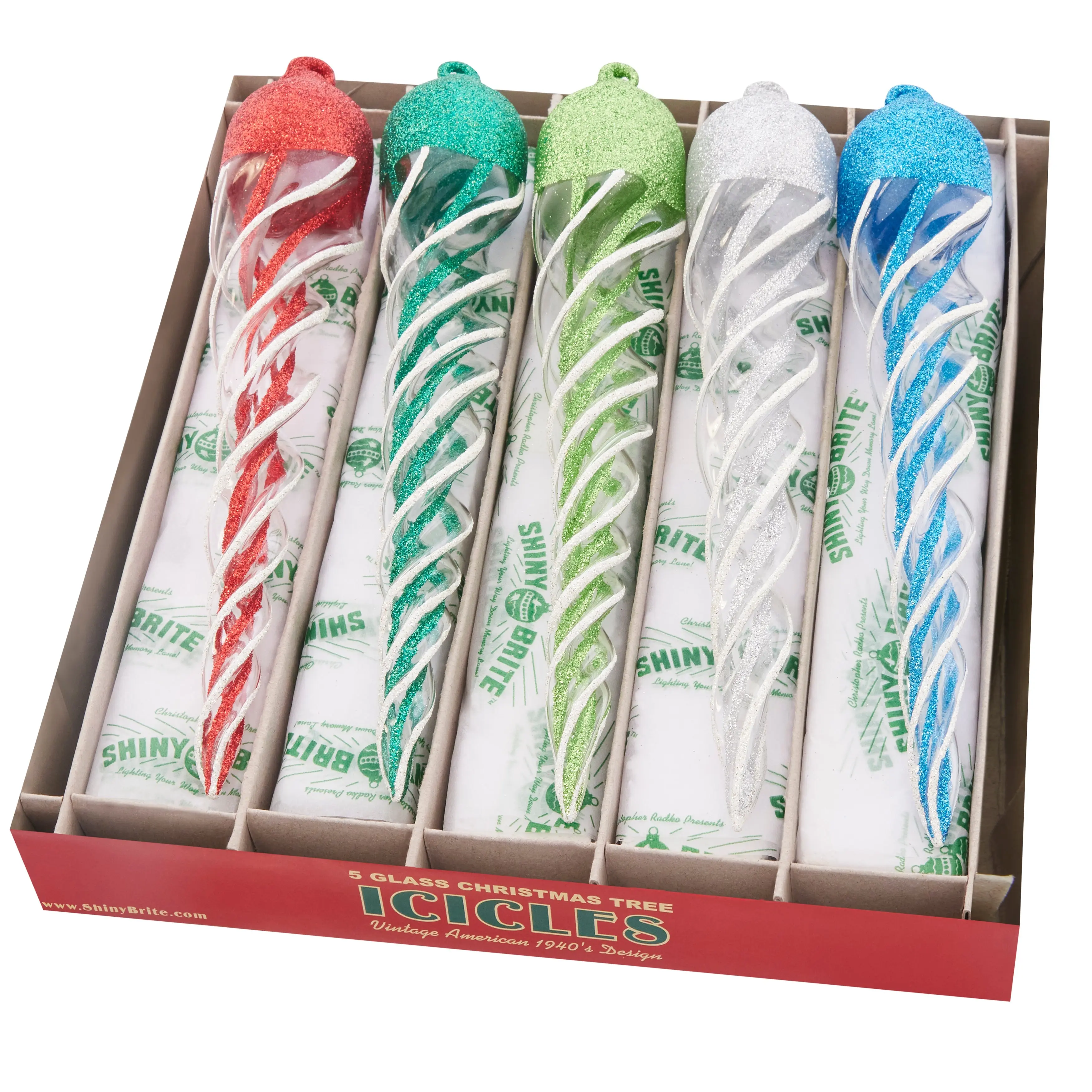 Glass Icicles Christmas Ornaments, 5-Count 8.5in Home Decor Ornaments, Glitter Christmas Decor for Festive Holiday Splendor