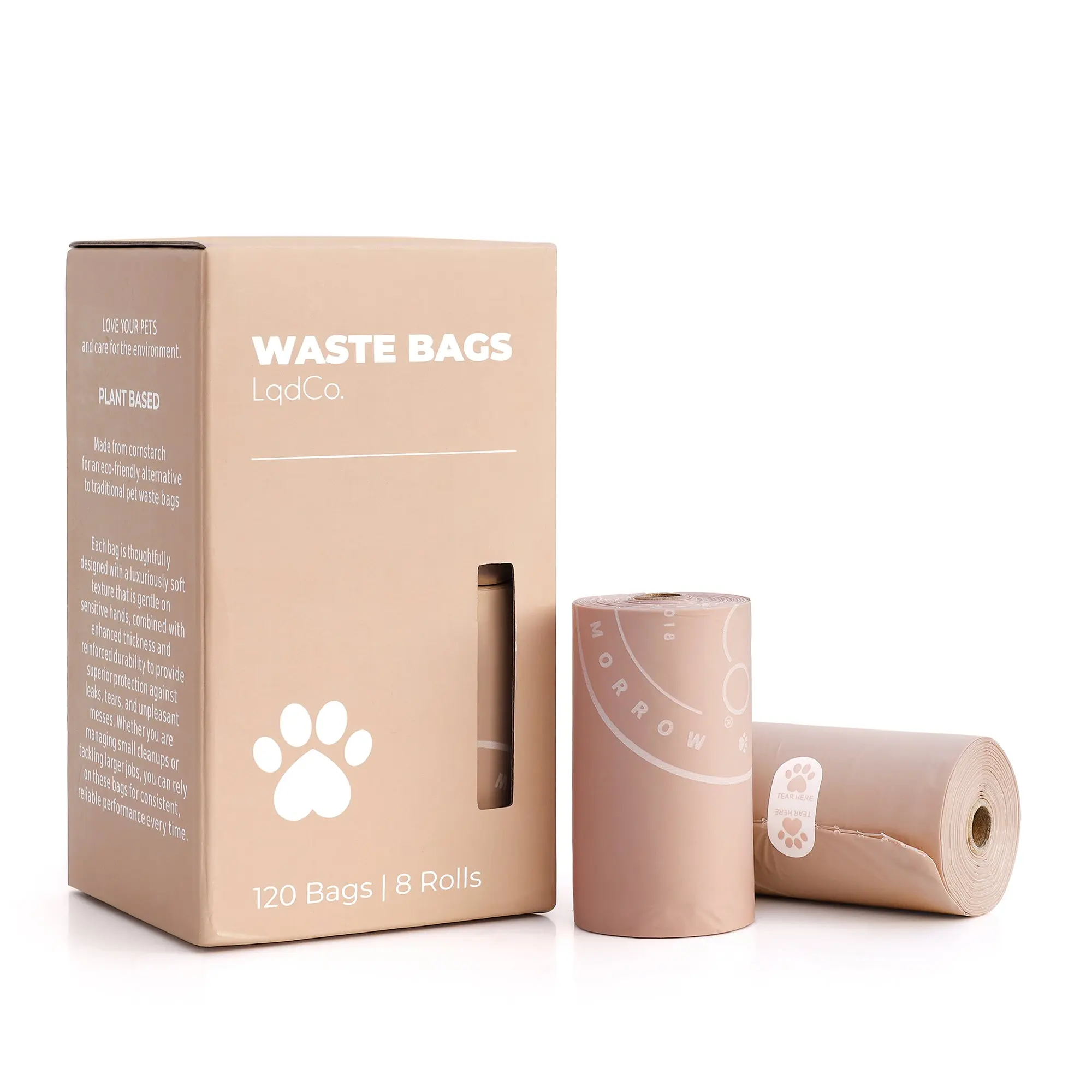 Bio-Based Dog Poop Bags, Silky Soft & Leak-Proof, Lavender-Scented, Made from Cornstarch – 8 Rolls, 120 Bags