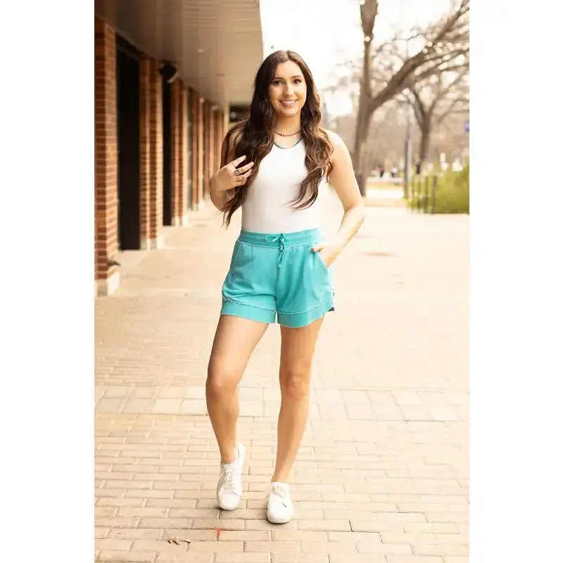 Women's Emelia Terry Cloth Shorts - Teal, Casual Style, Comfortable Fit, Daily Wear Bottom, Day