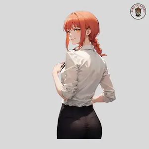 Makima Business Attire Sticker, Chainsaw Man Anime Girl Boss Style Vinyl Sticker for Office Decor