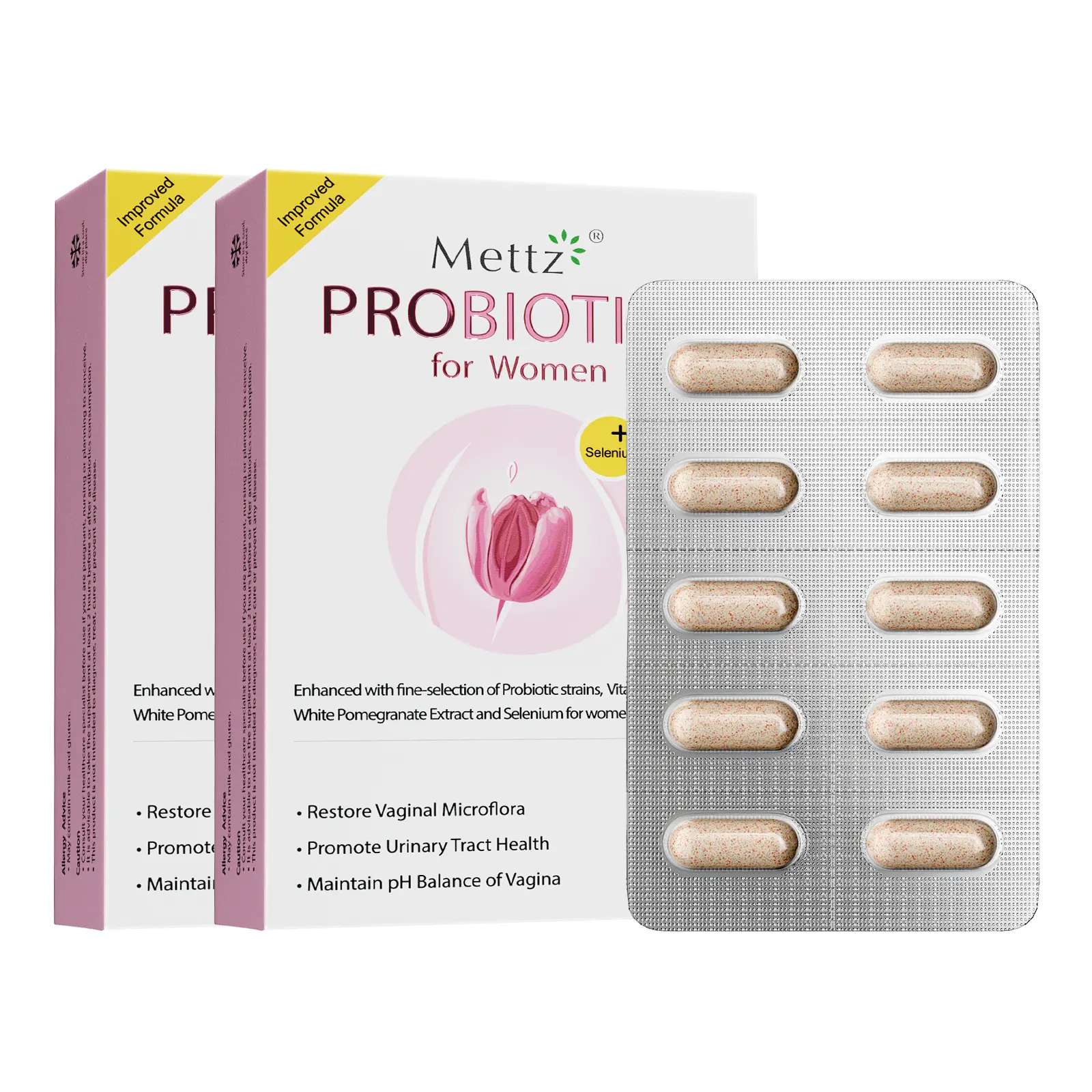 (*2box) Mettz 18Billion Intimate Probiotics for Women pH Balance, Digestive, UT, Lactobacillus Probiotic Blend, Cranberry Extract+, 30 CT - Fitness, Edible