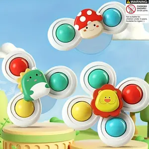 3pcs Colorful, Round Cartoon Animal Suction Cup Spinning Tops - Fun Educational Toy for Kids, Enhances Coordination & Fine Motor Skills, Perfect for Bathtime, Dining Table, Great Holiday Gift, Playful Design