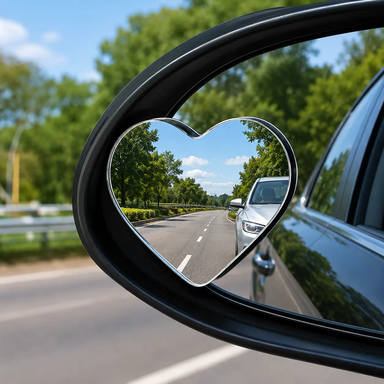 Self-Adhesive Heart Shape Blind Spot Auxiliary Mirror, 360 Degree Rotatable Wide Angle Side Rearview Mirror, Stylish Exterior Decor Car Accessories Fit All Vehicles