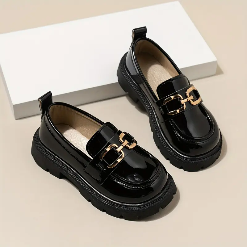 Kids' Casual Synthetic Loafers, Comfortable Slip-On Dress Shoes with Metal Buckle for Boys and Girls, All Seasons Wear, Us 6 Toddler, Us 10 Little Kid