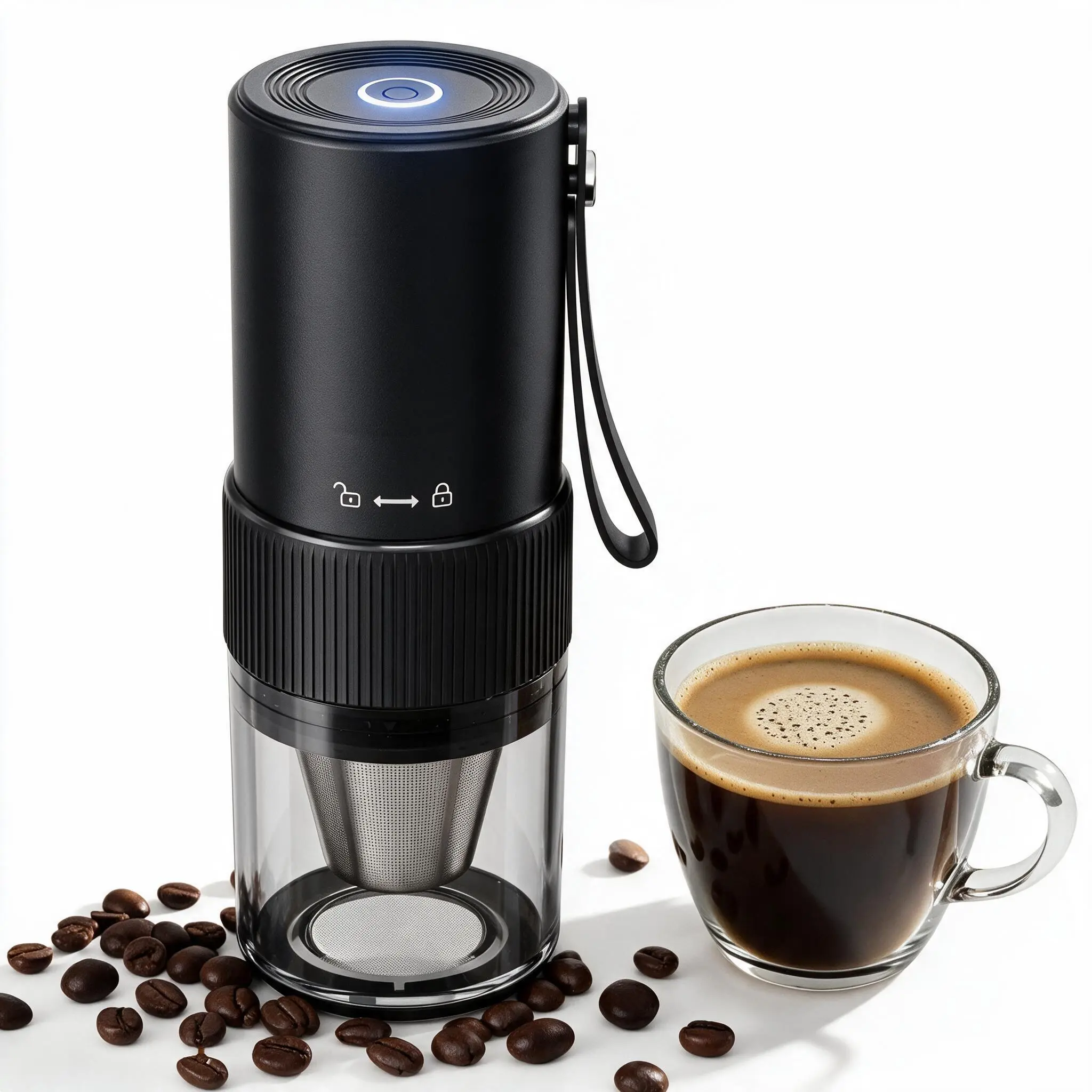 【BackToSchool】Portable Coffee Machine,  1-Button Automatic Grinding,2-in-1 Coffee Maker & Grinder,Espreesso Coffee Maker, Suitable for Travel & Home Kitchen Use, Kitchen Appliances