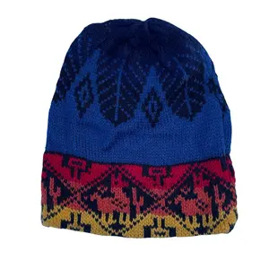 Navy Neon Blue Soft Knitted Alpaca Beanie Hat One Size