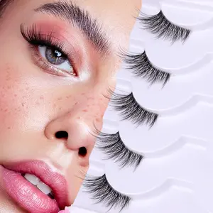 Half Lashes Lashes Natural Look Wispy 3/4 False Eyelashes Volume Clear Band False Cat Eye Lashes that Look Like Extensions Soft Handmade Reusable Lashes Pack
