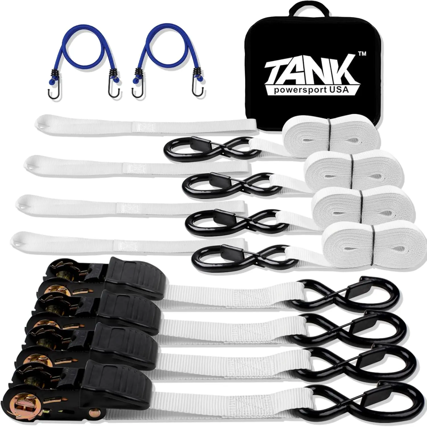 2200LB Heavy Duty Ratchet Straps, Tankpower Tie Down Straps Set for Truck ATV UTV Moving Trailer Dirt Bike Motorcycle Car Roof Rack - White, 4 Durable Soft Loops Straps