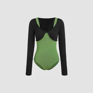 Cider [size 2-8] Rib Two Tone Long Sleeve Bodysuit Dealsforyou