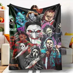 Horror Movie Villains Flannel BlanketFeaturing Classic Horror Icons PrintLightweightCozyWarmPerfect for Halloween DecorationMovie NightsHome DecorDorm RoomGift for Horror EnthusiastsComfortable SofaBed and Travel.