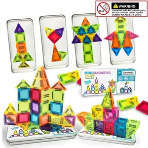Mini Magnetic Tiles, one box (24PCS/40PCS) Magnetic Building Blocks with Iron Box, Creative Magnetic Blocks, Magnet Toys Travel Size On-The-Go Construction Set STEM Travel Toys for Boys and Girls Ages 3+