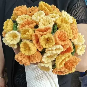 1 pcs Handmade Crochet Lily of the Valley Bouquet Throw Blanket Wearable Flower Blanket Vibrant Orange Milk white Yellow Hooked Flowers Green Leaves 31.5 Inch Size Perfect for Home Decor Anniversary Mother's Day