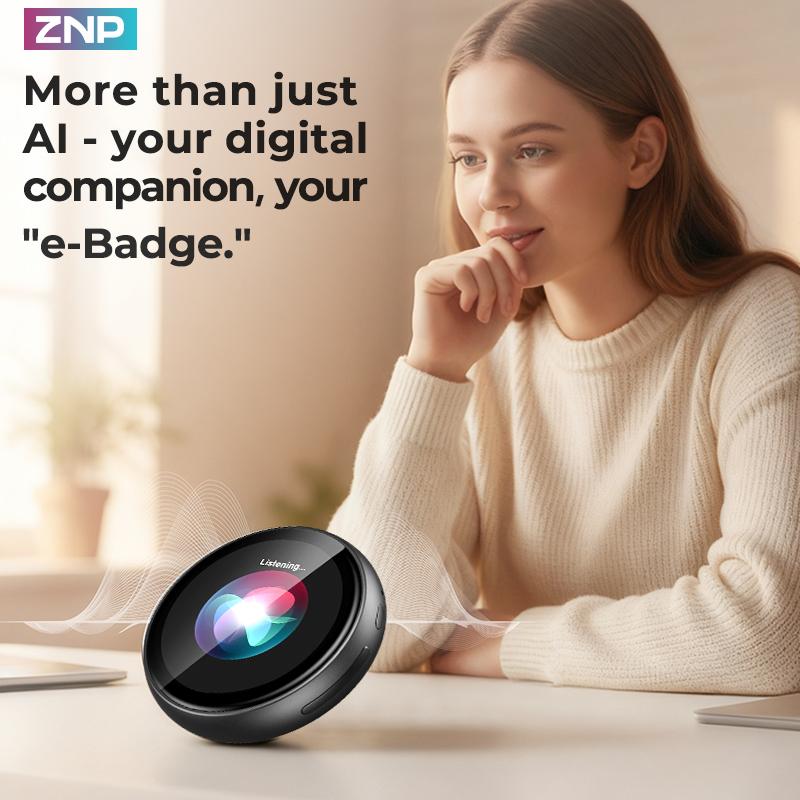 ZNP AI-Badge for Conversational Chat EmotionalCompanionship & Portability Ideal for Social Interaction and Travel Gadget with 60 Languages Instant Translation