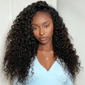 [3 IN 1 Half Wig] Half Wig Human Hair Kinky Curly Glueless Wig Human Hair Ready to Wear 3 IN 1 Half Wig With Drawstring Curly Half Wig Wet and Wave Wig For Women