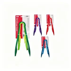 3-piece multifunctional kitchen food tongs set made of soft plastic; nonstick, safe for cooking; suitable for grilling and serving; dishwasher safe; lightweight and portable; multiple sizes available.