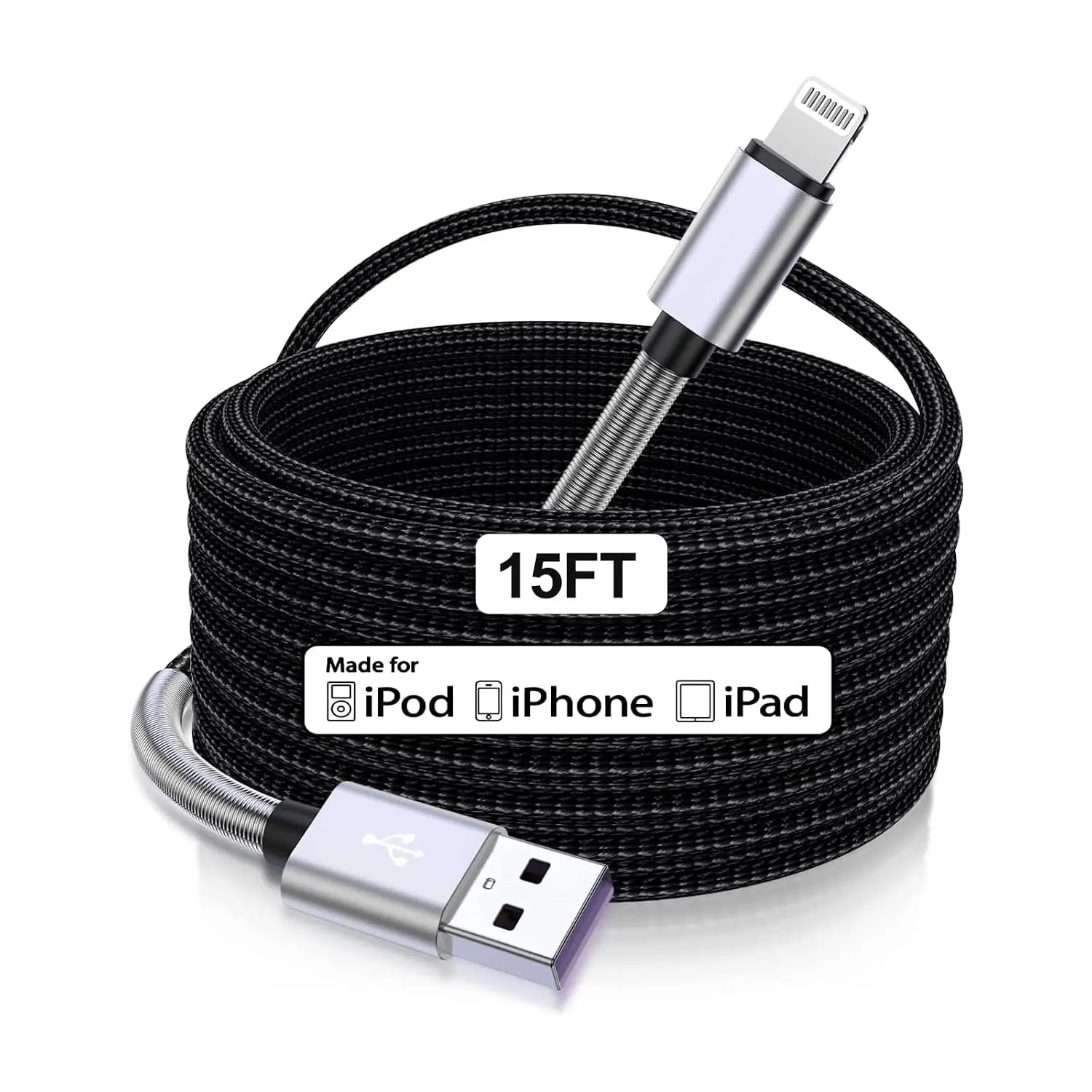 Cabepow 15 FT Extra Long Iphone Charger Cord,[Apple Mfi Certified] Long Apple Lightning Cable 5M,2.4A Nylon Braided Iphone Fast Charging Cord for Iphone 14/14Pro/13/12/11/11Pro/X/Xs/Xr/Xs Max/8/7