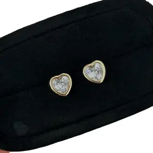 QUEENDO Real Gold Plated Heart Stud Earrings Minimalist Sparkle Dangling Gifts for Women Teen Girls Daily Wear stud earrings