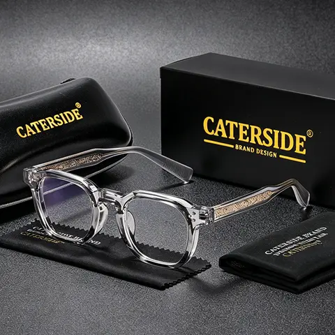 CATERSIDE Unisex Bluelight Fashion Glasses - Bold Angular Frame, Non-Prescription Blue Light Blocking Lenses, Gold Tip Detail, Eye Fashion Daily Elegance Stylish Accessories